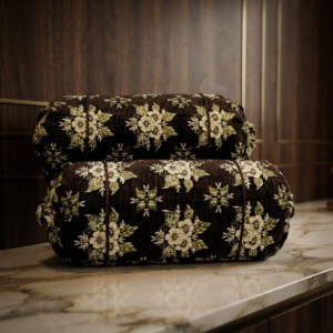 Luxury 2 Piece Soft Velvet Jacquard Gol Pillow Cover Set 36 x 17 Easy Washable Color Fast Brown Floral Design