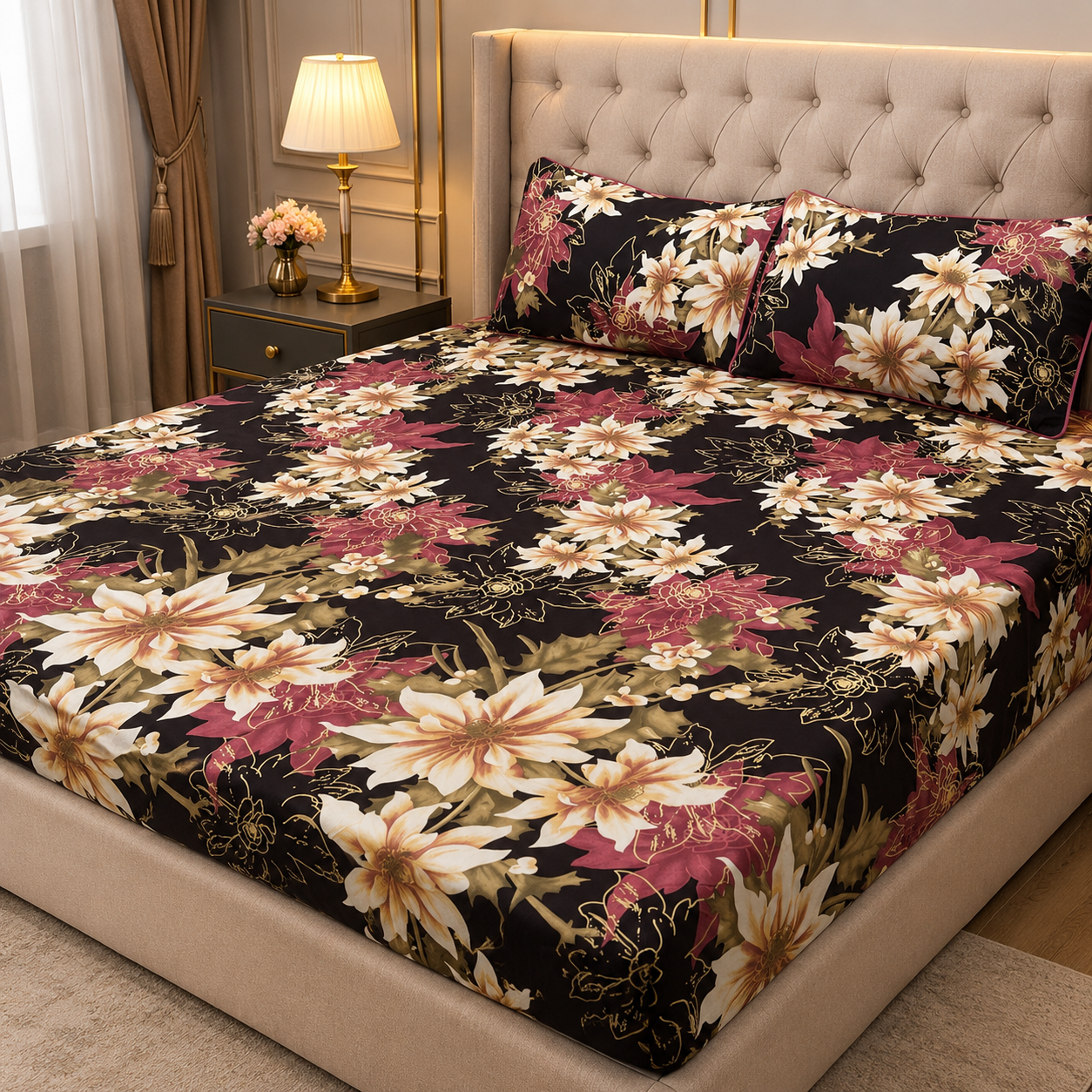 3D Crystal Cotton 3-piece Bedsheet Set