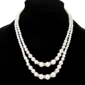 2 Layered Silver Plated Rhinestone Necklace