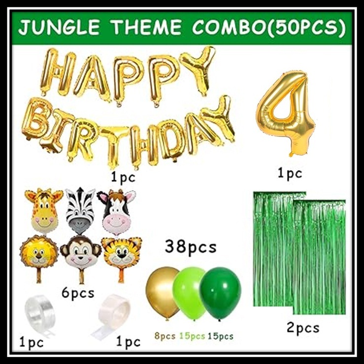 Jungle Theme Birthday Party Decoration Set 50 Pcs for Kids Boys & Girls โ Animal Safari Birthday Balloon Combo with Happy Birthday Banner, Foil Curtains & Number Balloon - Image 10