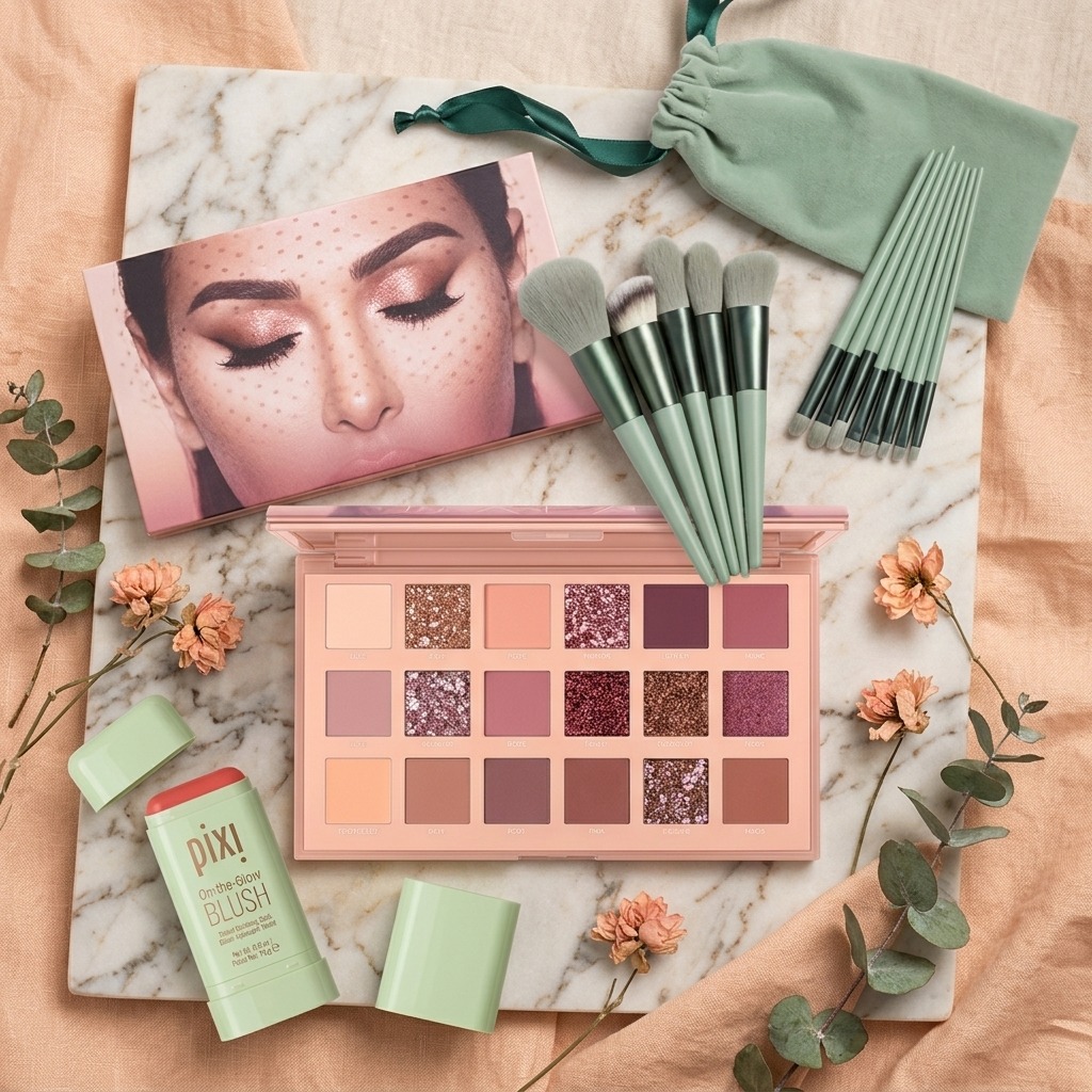 3-in-1 Makeup Combo Set โ Blush Stick + 18 Color Eyeshadow Palette + 13 PCS Makeup Brushes Kit