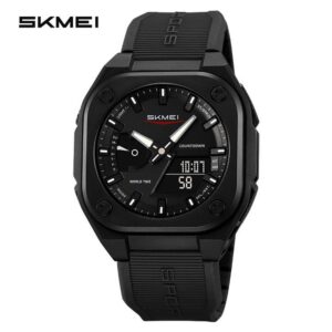 SKMEI Original Men's World Timer Watch – Premium Analog-Digital Sports Chronograph with Heavy-Duty Silicone Strap