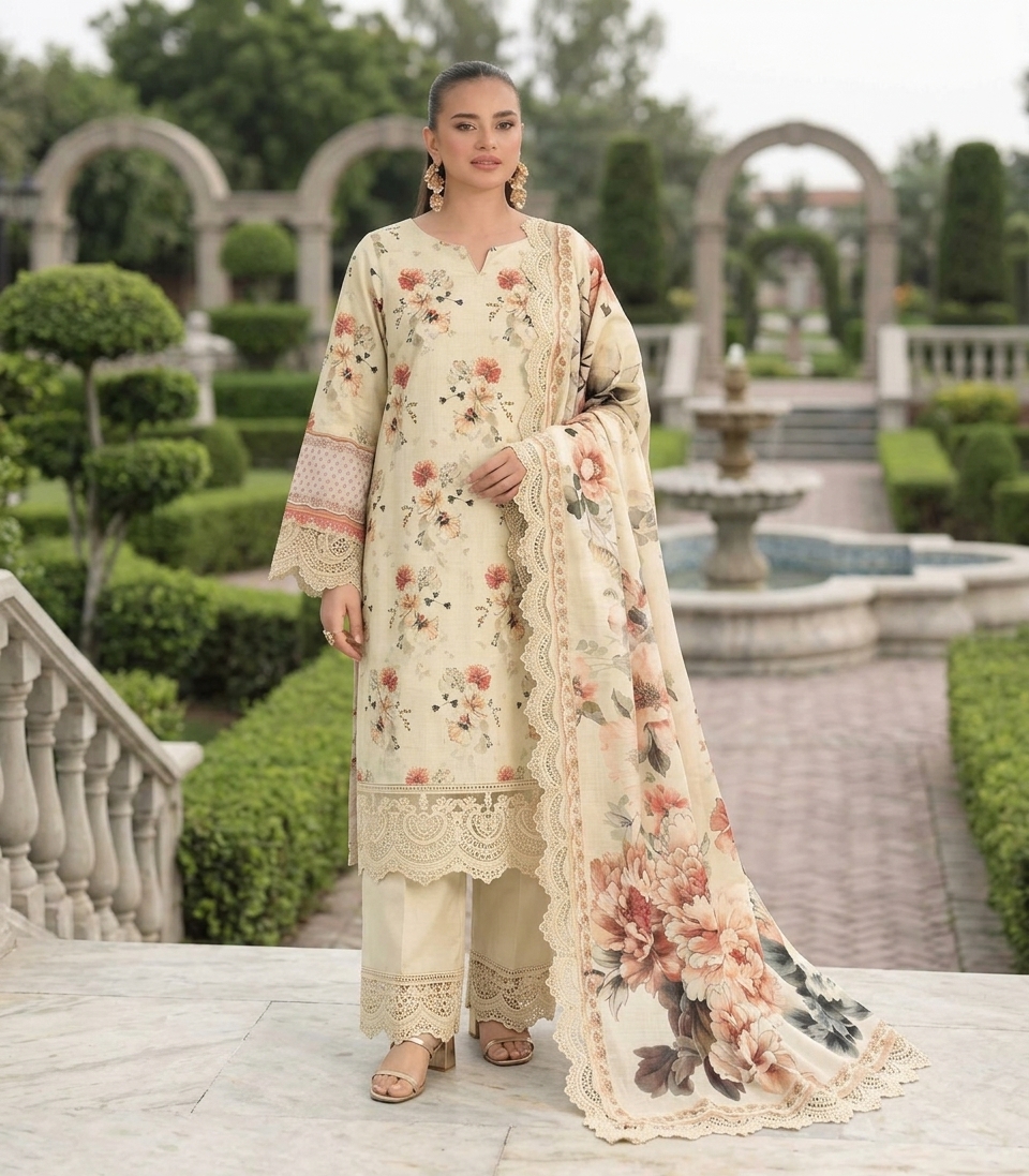 Malhaar Winter Unstitched 3-Piece Linen Suit - Volume 01 - Image 2