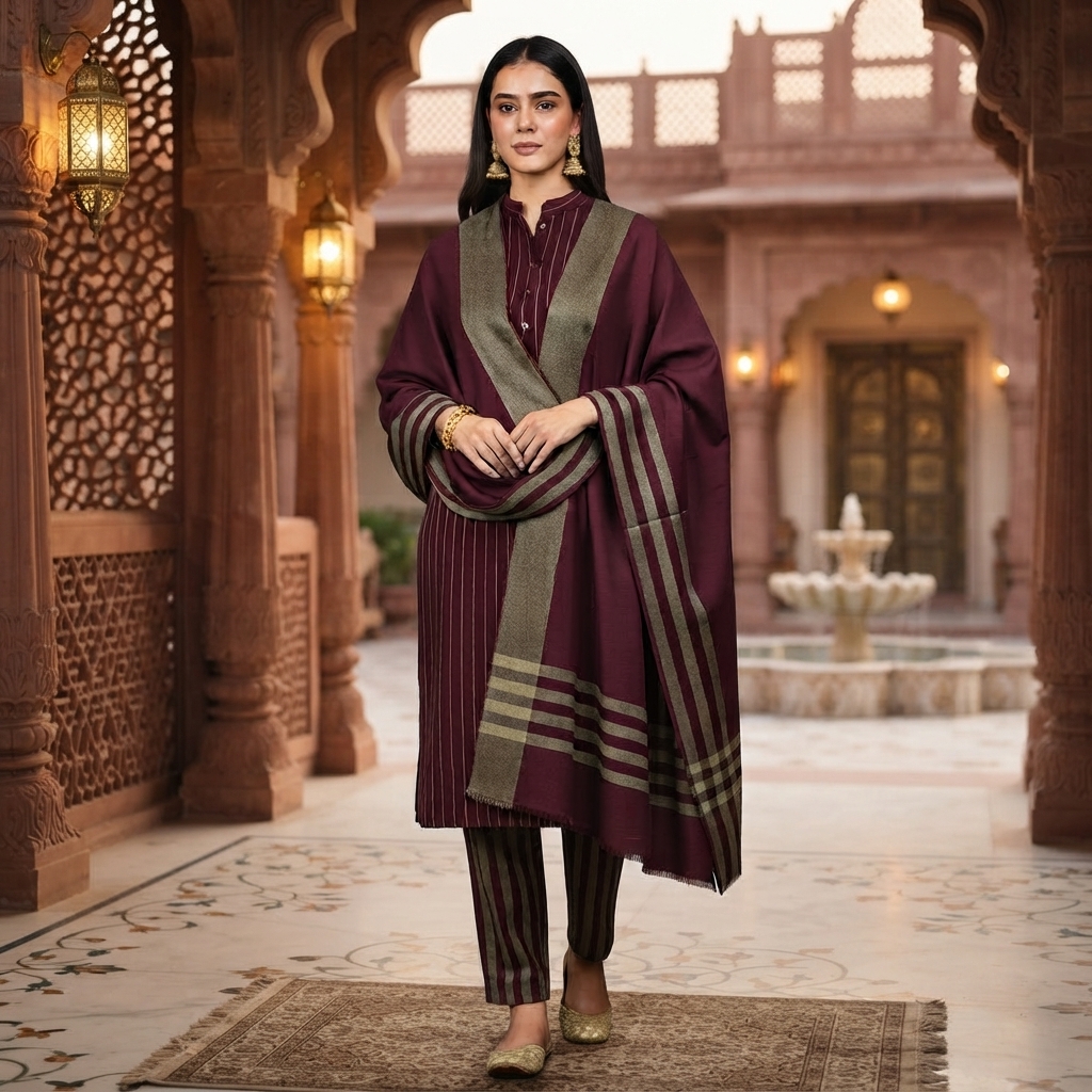 3-Piece Suit Unstitched Sussi Marina - Apparel Accessory Designed For Fashion Styling And Daily Wardrobe Routine - Maroon - Image 4