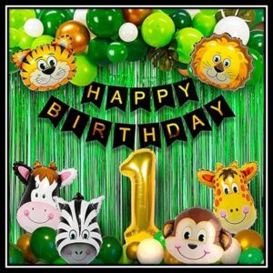 Jungle Theme Birthday Party Decoration Set 52 Pcs โ Animal Safari Birthday Decorations for Kids Boys & Girls with Balloons, Foil Curtains & Happy Birthday Banner