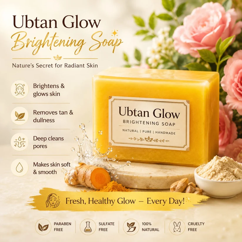 Ubtan Glow Brightening Soap โ Handmade Organic Turmeric & Sandalwood Soap for Radiant Skin - Image 5