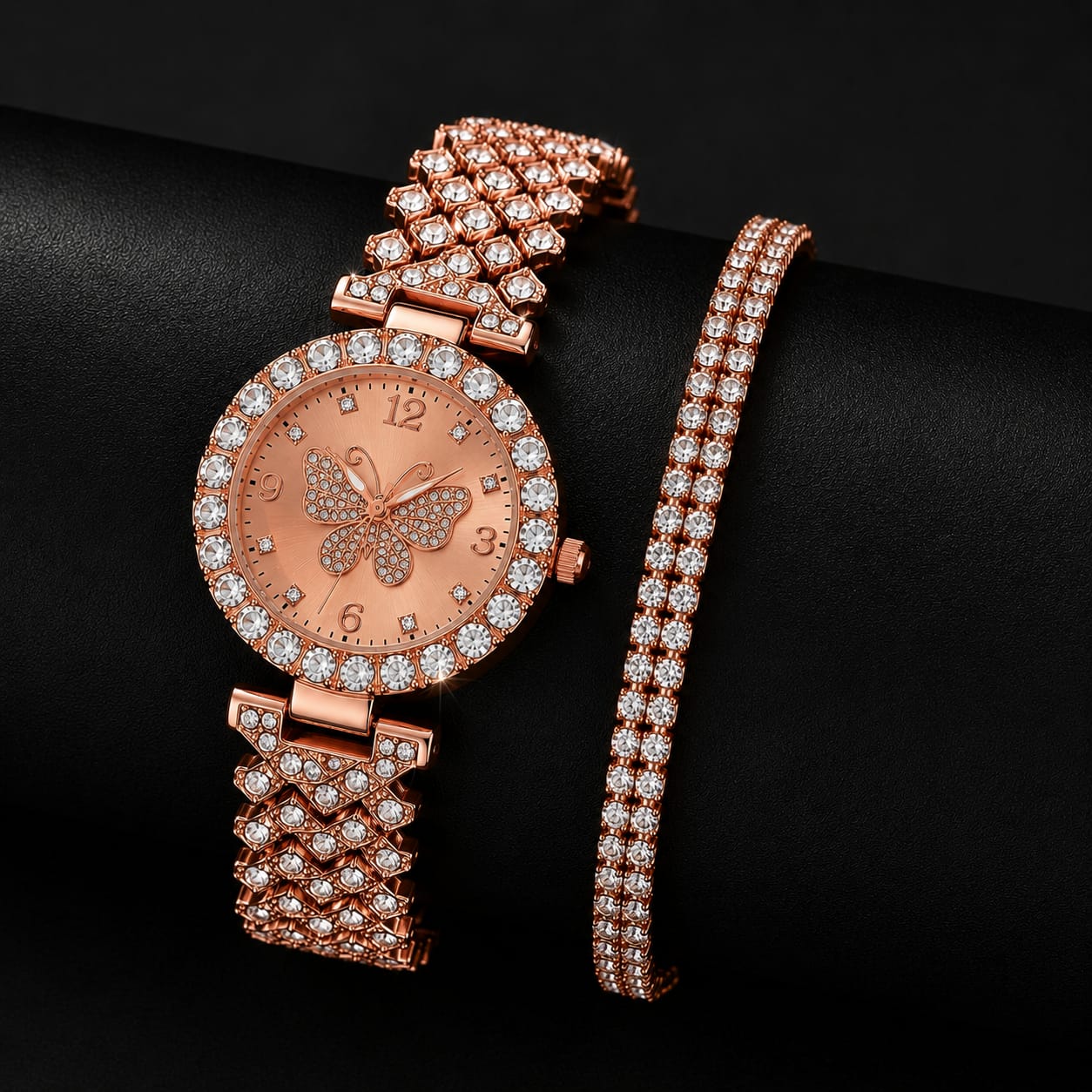 Women's Butterfly Decorative Dial Quartz Watch with 2-Layer Bracelet Set - Image 3