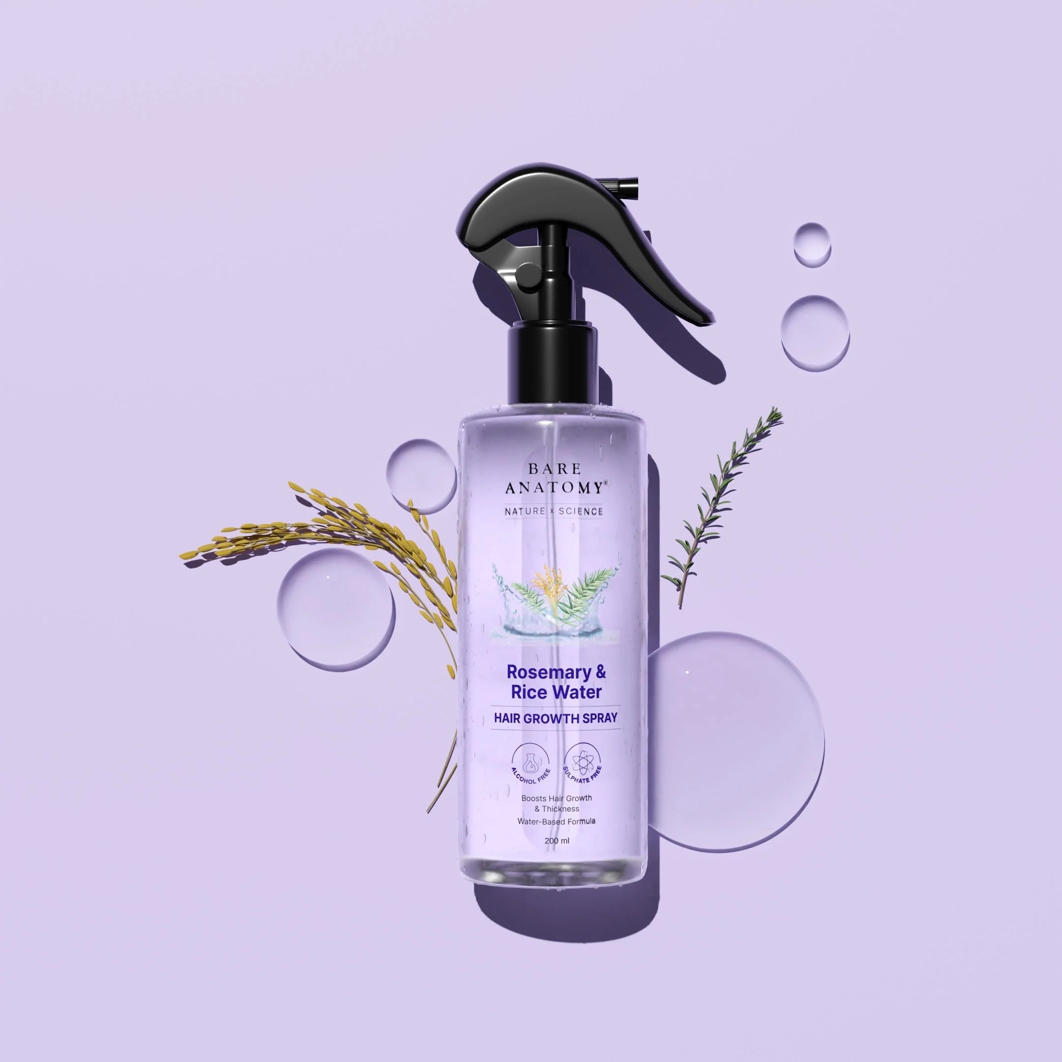 Bare Anatomy Rosemary Water Spray for Hair Growth & Thickness with Rice Water β 200ml