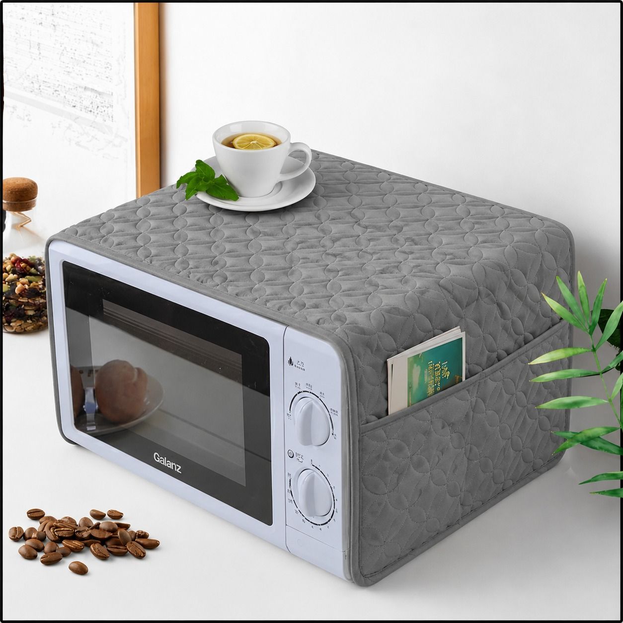 Ultrasonic Quilted Microwave & Oven Top Dust Cover โ Protective Kitchen Appliance Cover - Image 2