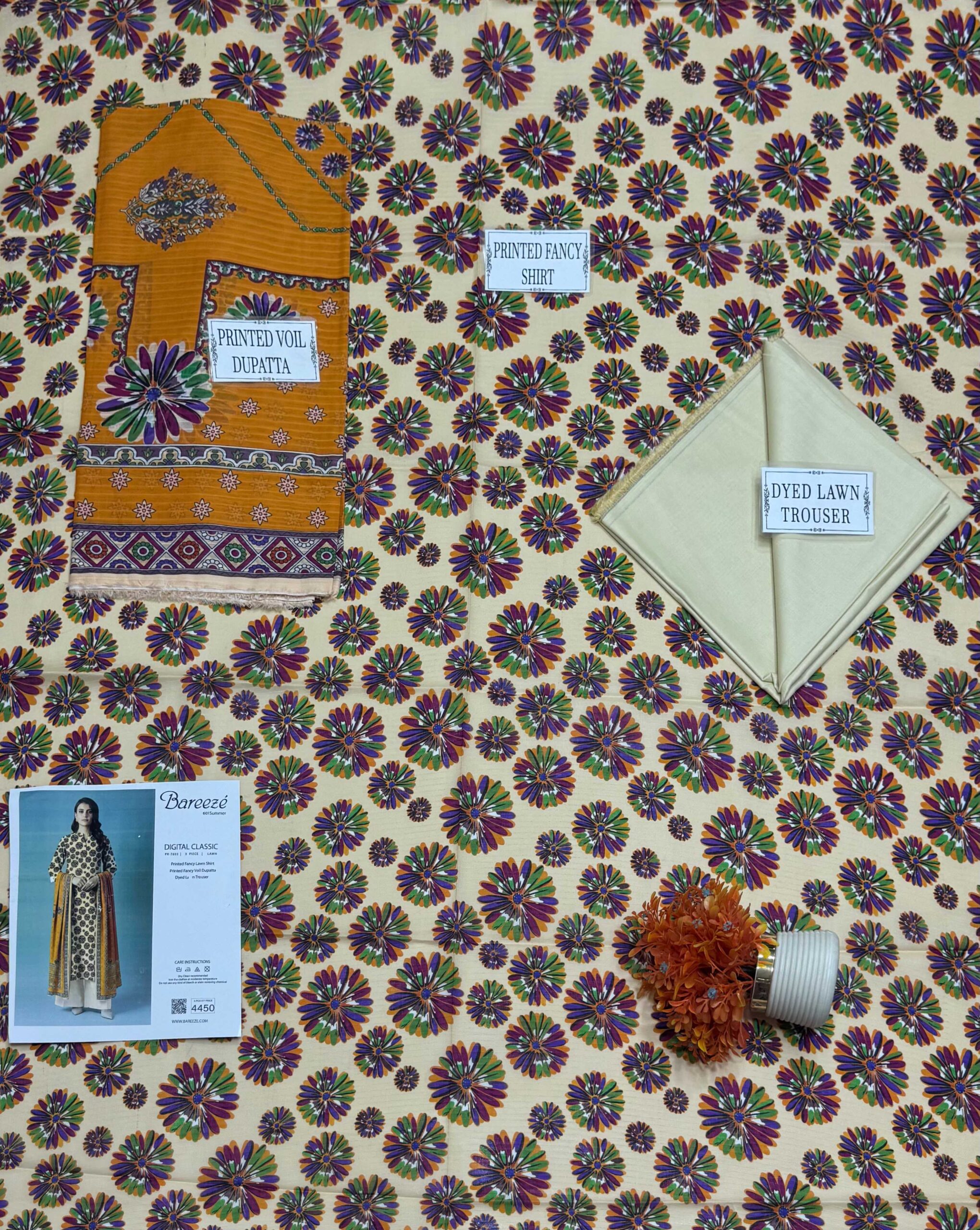 Bareeze Digital Classic 3 Piece Printed Lawn Suit โ Shirt, Voil Dupatta & Trouser - Image 2