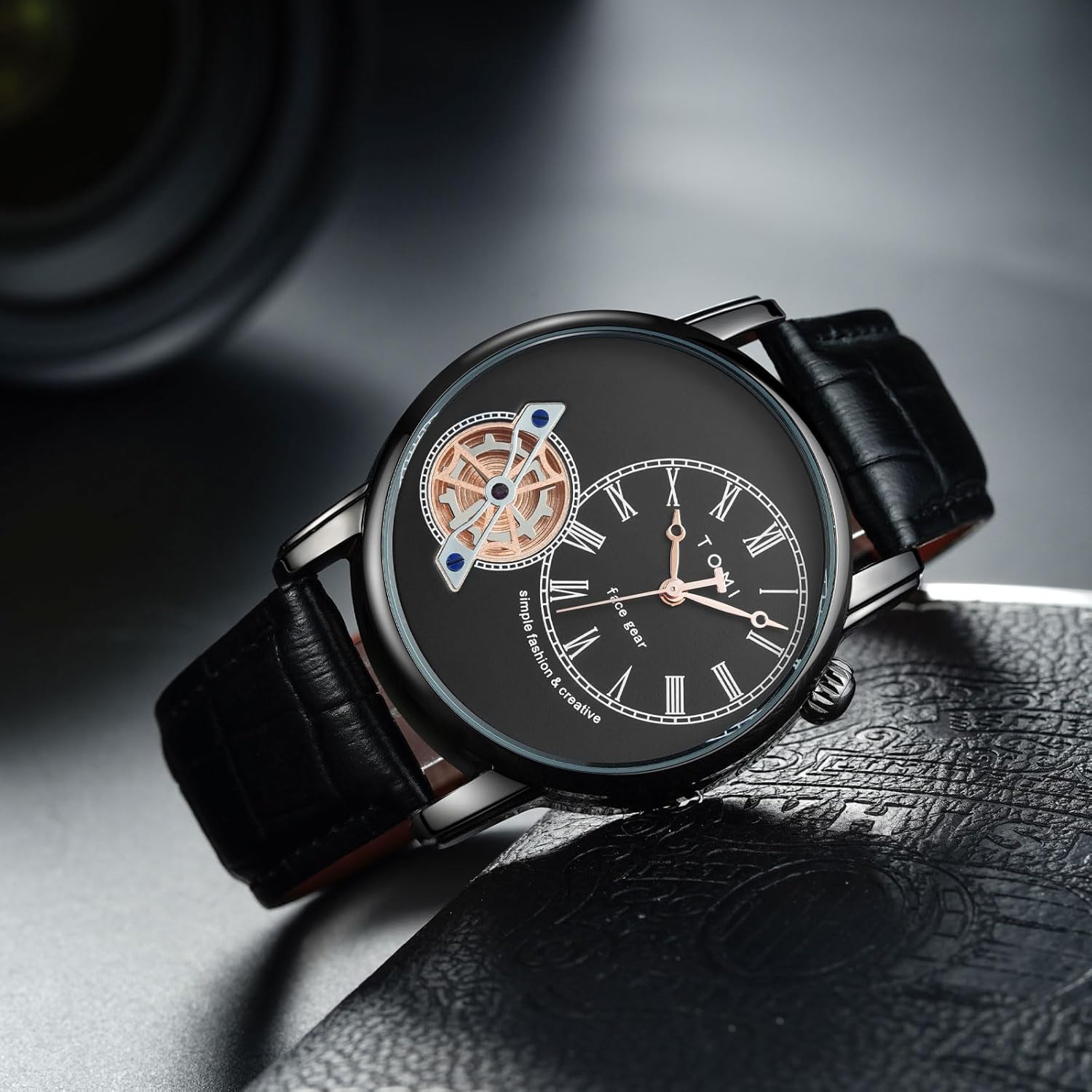 Men's Watch Analog Leather Wrist Watch β Elegant Quartz Watch with Double Strap & 3ATM Waterproof ( Random Color )
