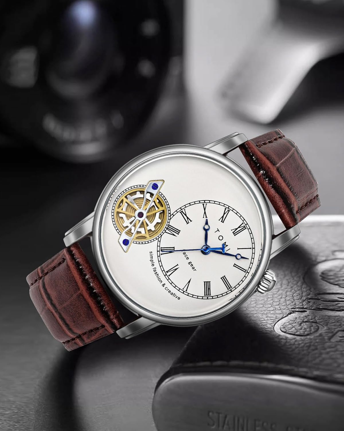 Men's Watch Analog Leather Wrist Watch β Elegant Quartz Watch with Double Strap & 3ATM Waterproof ( Random Color ) - Image 3