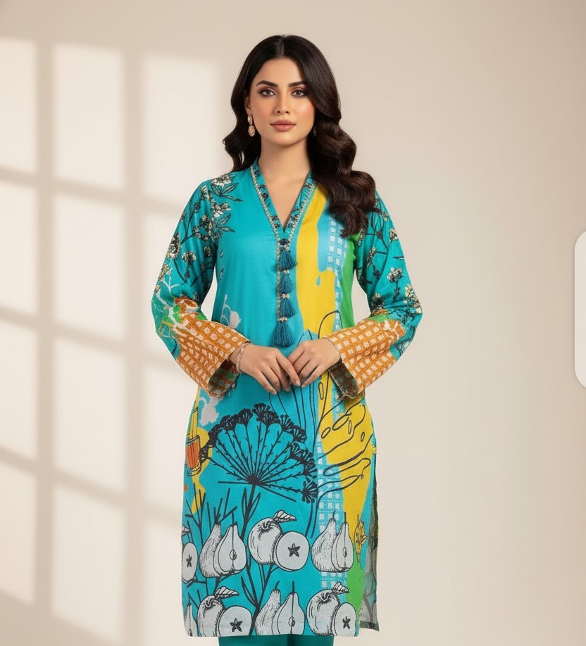 1 Piece Unstitched Digital Swiss Lawn Shirt For Girls & Women 2.5 Yard Shirt Cutting - Image 2