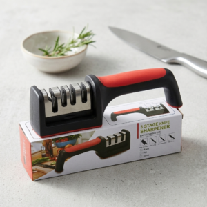 Professional 3-Stage Kitchen Knife Sharpener | Manual Sharpening Tool for Steel & Ceramic Knives | Ergonomic Handle & Non-Slip Base for Effortless Grip
