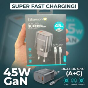 Sabawoon S131 45W GaN Super Fast Charger with Cable