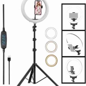 Portable 10-Inch LED Ring Light with 7 Feet Adjustable Tripod Stand & Mobile Holder | 3 Light Modes | Foldable 2 Feet | USB Powered