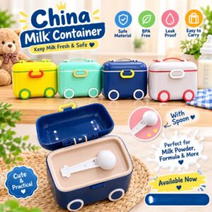 Portable Baby Milk Powder Container with Spoon (Random Colour)