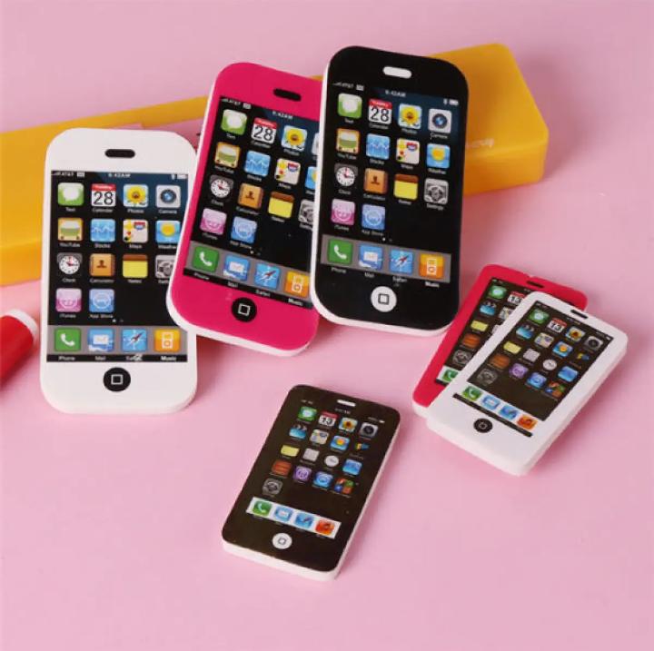 Pack of 6 Mobile Phone Shape Fancy Erasers for Kids β Cute Rubber Erasers for School, Drawing & Stationery (3 Small + 3 Large) - Multi Color - Image 2
