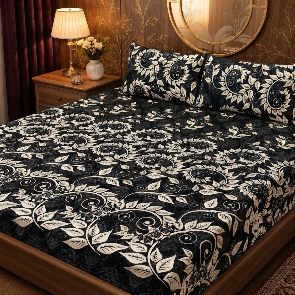 3D Crystal Cotton 3 Piece Bedsheet Set - Home Textile Product (AY0010023) - Image 2