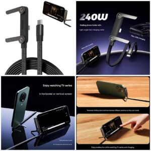 2-In-1 Data Charging Cable With Stand | Nylon Braided USB C To USB C Cable 1.5M | 240W Fast Charging Cable Cord For Smartphones, Tablets & Laptops