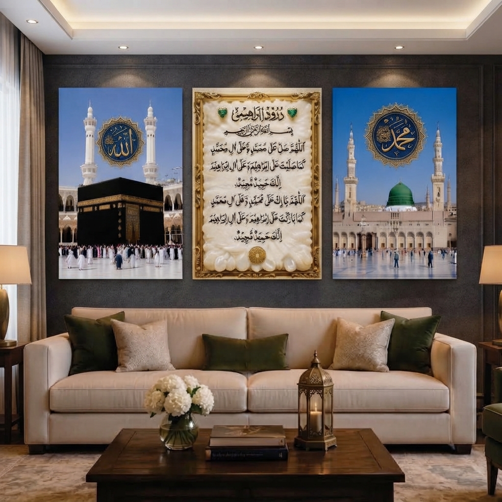 Set of 3 Premium Islamaic Wall Art Photo Tiles β Home Decor Accessory Designed For Interior Styling And Daily Living Space Routine - Size: 8x11 - Image 2