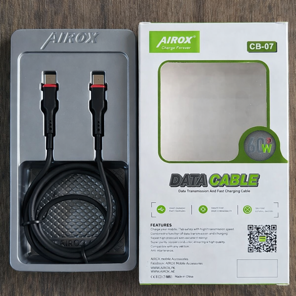 Airox USB Type-C to Type-C 60W Fast Charging Data Cable โ Black - Image 2