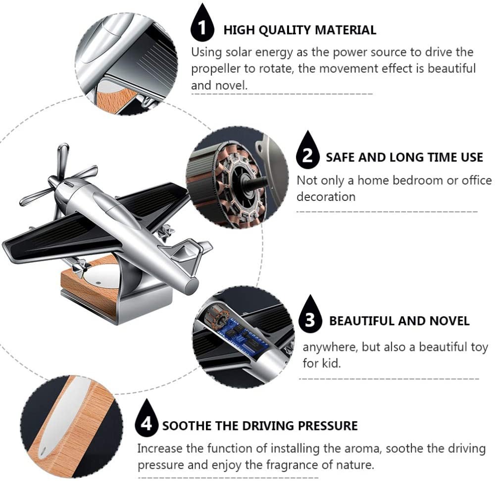 Solar Aeroplane Car Perfume Diffuser โ Silver Aircraft Air Freshener for Car Dashboard - Image 3