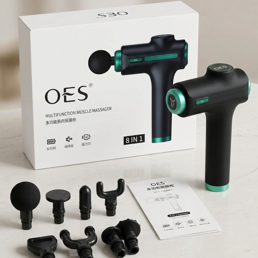 8 in 1 Multifunction Muscle Massage Gun โ Deep Tissue Percussion Massager with 8 Interchangeable Heads