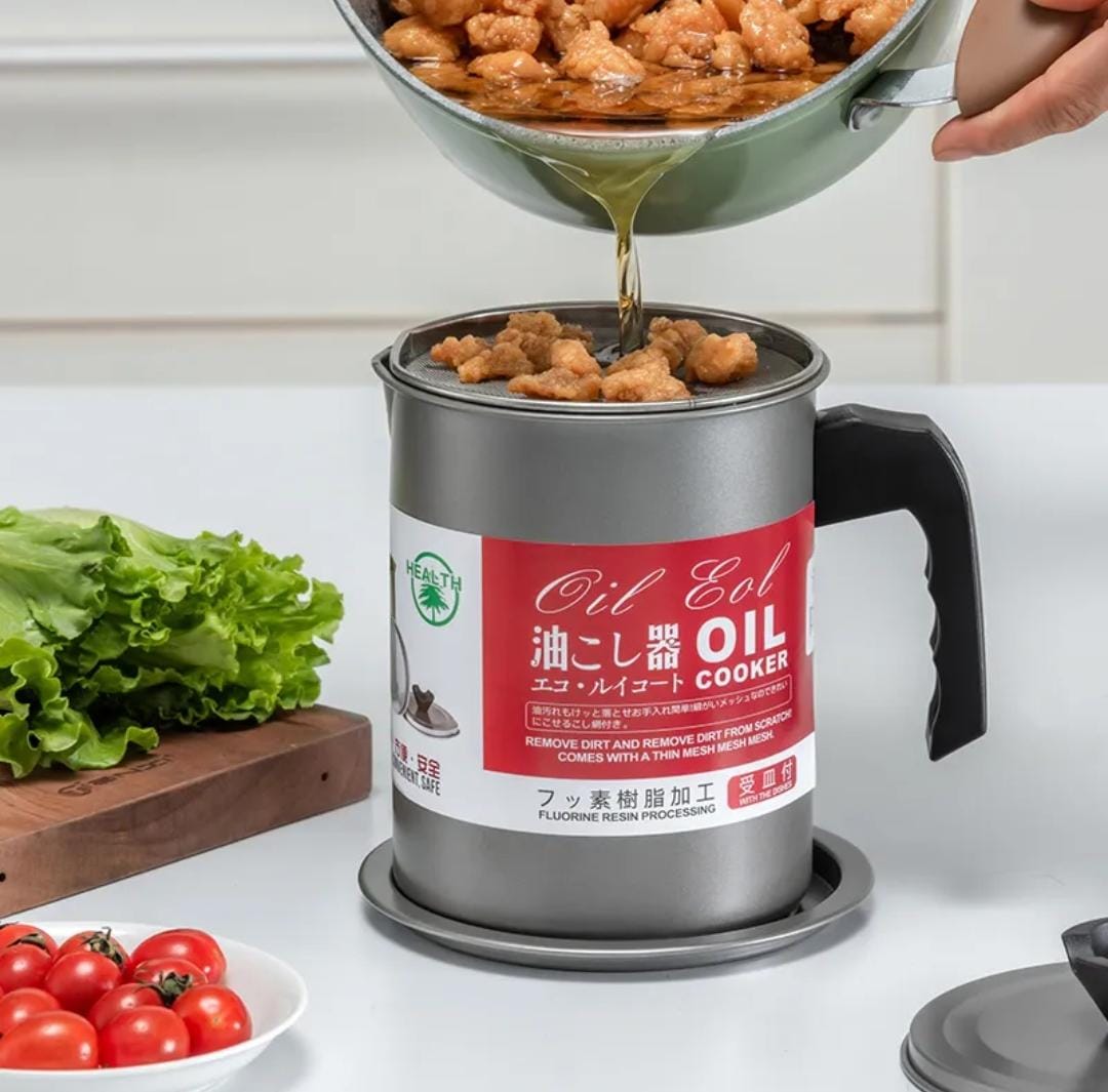 Kitchen Oil Filter Pot 1.4 Liter - Kitchen Accessory Designed For Oil Filtration And Daily Cooking Maintenance Routine