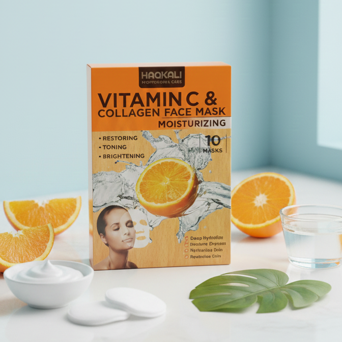 HAQKALI Professional Care Vitamin C & Collagen Moisturizing Face Mask - Restoring, Toning, and Brightening (pack of 10) - Image 2