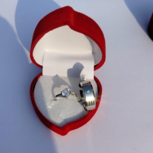 Elegant Stainless Steel Eternal Promise Couple Ring Set Featuring a Sparkling Solitaire Engagement Ring and a Sophisticated Modern Band for Lovers ( free size )