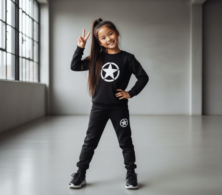 Kids Star Printed Black & Black Tracksuit Set | Winter Fleece Sweatshirt & Trouser Outfit for Boys & Girls – Warm & Trendy FOR BABY AND KIDS - Image 4