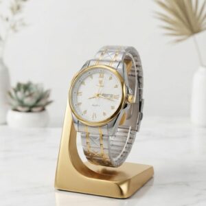 Premium Two-Tone Quartz Watch - Silver & Golden Chain