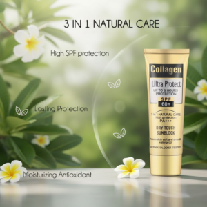 Collagen Ultra Protect Sunblock: High SPF 60+ PA+++, 3-in-1 Natural Care for Lasting, Moisturizing, and Waterproof Protection