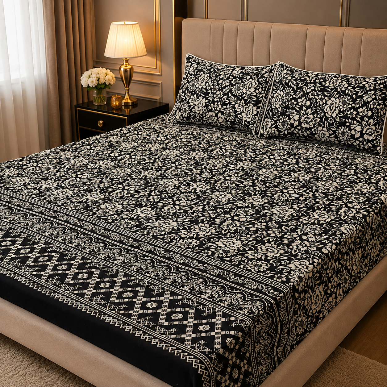 3D Crystal Cotton 3-piece Bedsheet Set