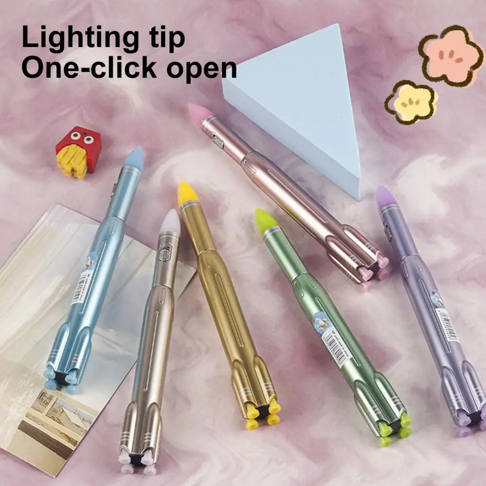 Rocket Shaped LED Gel Pen with Light-Up Tip (1 Piece โ Random Metallic Color)