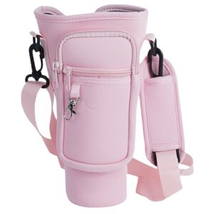 40oz Tumbler Bag with Phone Pocket โ Blush Pink Insulated Cup Holder Carrying Bag with Adjustable Strap (Color Pink)