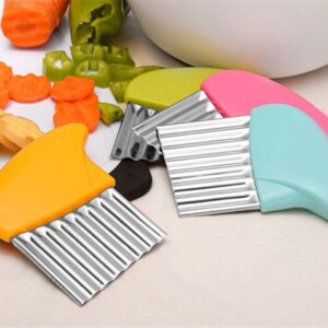 French Fry Crinkle Cutter โ Stainless Steel Wavy Slicer Knife for Potatoes, Vegetables & Fruits | Easy Grip Chopper Tool for Kitchen Cutting & Garnishing