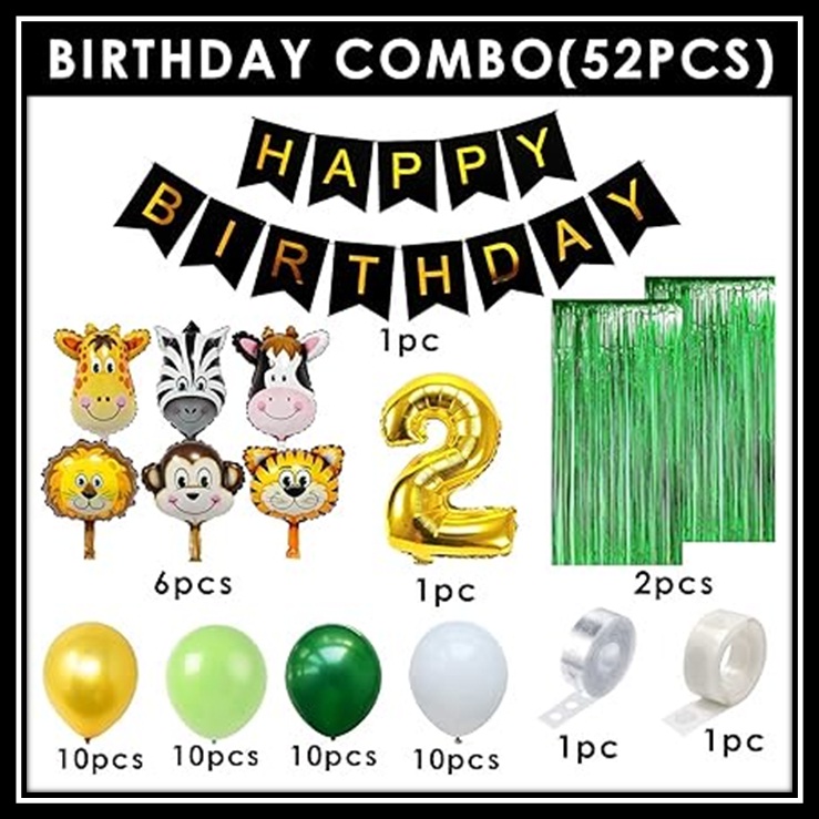 Jungle Theme Birthday Party Decoration Set 52 Pcs โ Animal Safari Birthday Decorations for Kids Boys & Girls with Balloons, Foil Curtains & Happy Birthday Banner - Image 7