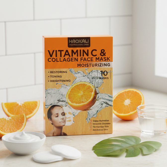 HAQKALI Professional Care Vitamin C & Collagen Moisturizing Face Mask - Restoring, Toning, and Brightening (pack of 10) - Image 4