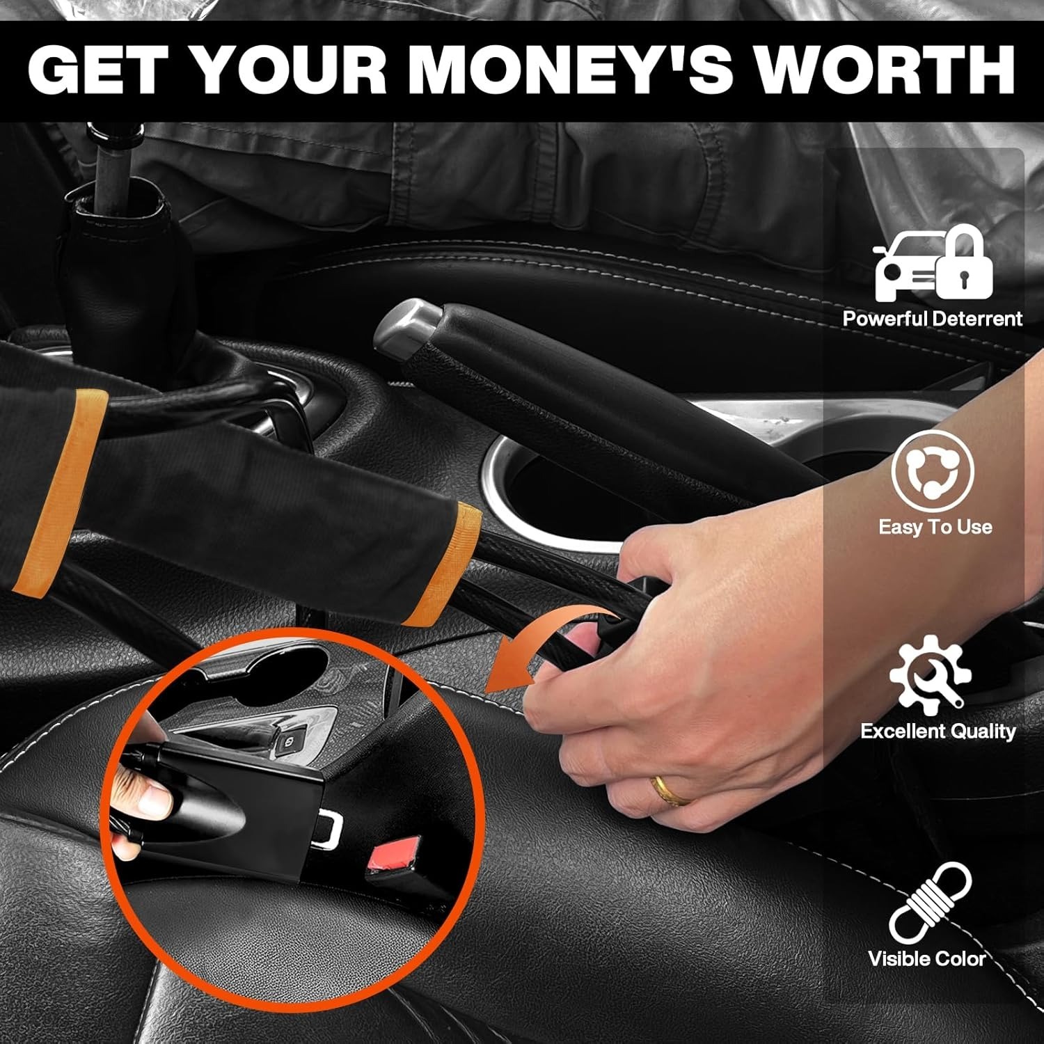 Car Steering Lock with Seat Belt Buckles Anti Theft Protection Device with three keys - Image 4