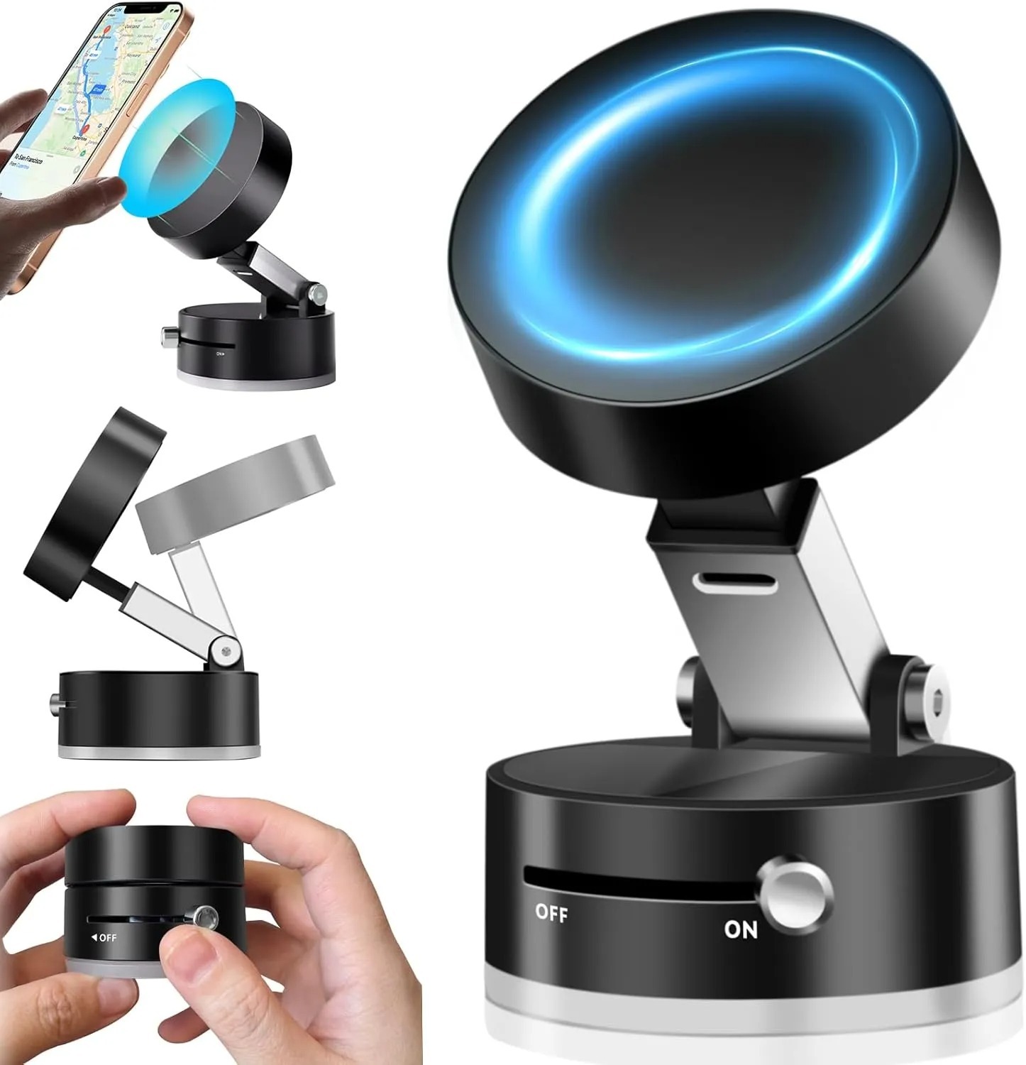Vacuum Magnetic Suction Cup Folding Swivel Stand โ Double-Sided Universal Mobile Phone Holder