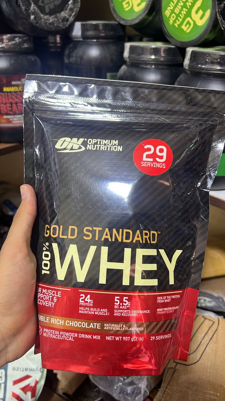 Optimum Nutrition (ON) Gold Standard 100% Whey Protein Powder โ Double Rich Chocolate, 29 Servings (2 lbs / 907g) - Image 2