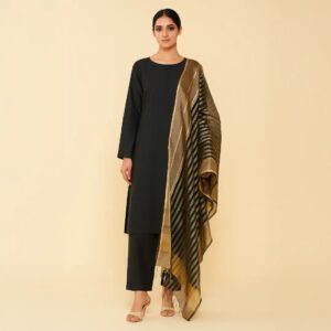 Premium Katan Silk Unstitched 3 Piece Suit With Organza Dupatta For Women