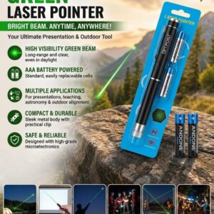 Powerful Green Laser Pointer With Bright Beam And Compact Metal Body For Presentations Teaching Astronomy And Outdoor Activities