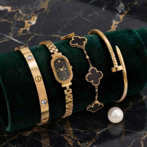 Stainless Steel 4 Piece Bracelet, Watch And Bangle Combo - Jewelry Product Designed For Styling And Daily Outfit Routine