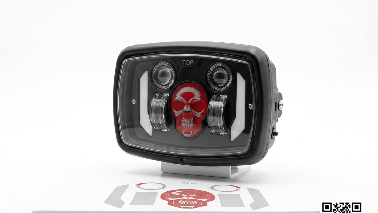 Premium Skull Headlamp for Honda CD70 & CG125 โ Aggressive Red Skull DRL with Dual LED Projectors - Image 3