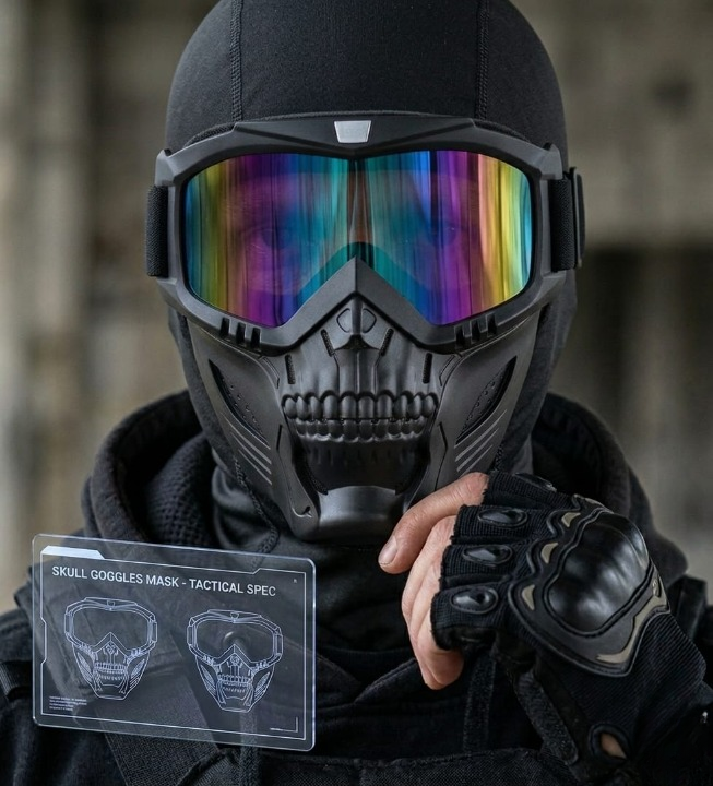 Premium Skull Goggles Mask โ Full Face Tactical Protection for Bikers (Multi-Color Iridium Lens) - Image 3
