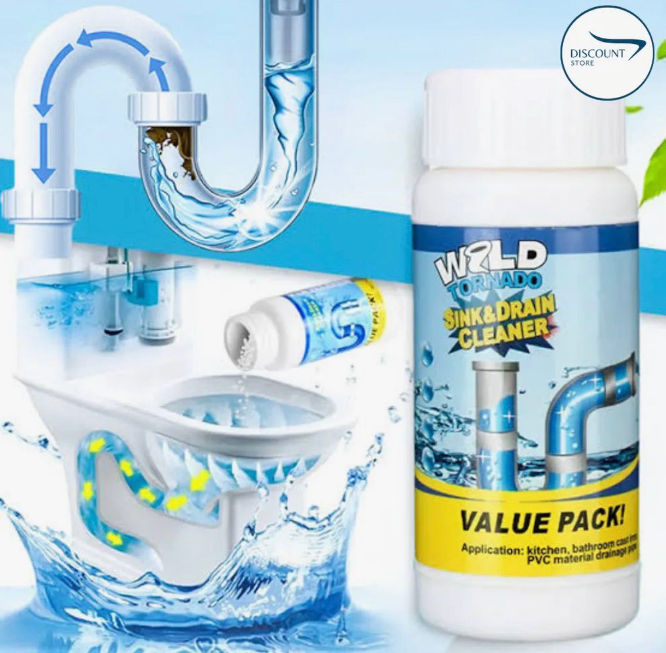 Wild Tornado Powerful Sink & Drain Cleaner – High-Efficiency Clog Remover Powder for Kitchen, Bathroom, and Pipes