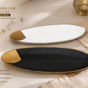 1 PCs Wooden Leaf Platter โ Decorative Serving Tray for Snacks, Fruits & Table Display | Size: 49.5 x 17.8 x 3 cm (Random Color)